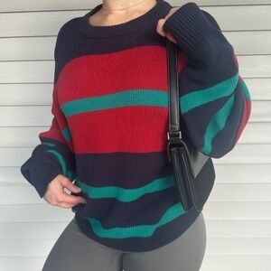 Striped Navy, Red, and Green Sweater
